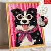 Creative DIY Framed Pearl Art Kit with Cool Dog Wearing Sunglasses Pattern Sparkling Bead Canvas Ready to Display Relaxing Gift for Adults