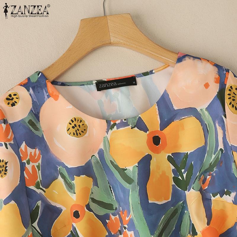 ZANZEA Women Summer V-Neck Casual Floral Print Short Sleeve Blouse