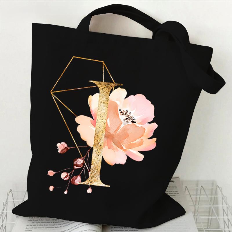 Print Canvas Bag Women's Shoulder Bag Fashion Floral Letter Ladies Hand Bags Alphabet Tote Bag