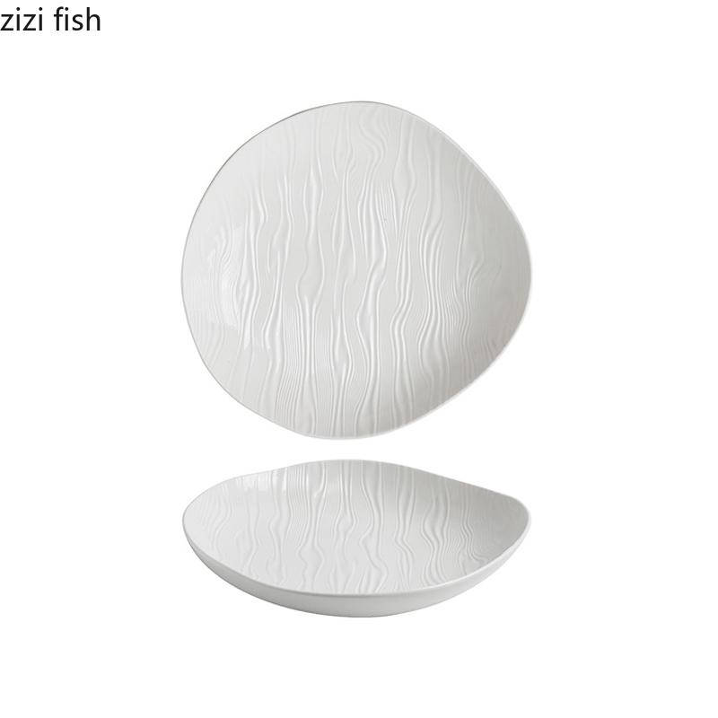 Irregular Ceramic Deep Plate Water Ripple Pure White Salad Plate Thick Soup Plate Dessert Dish Pasta Plates Creative Tableware