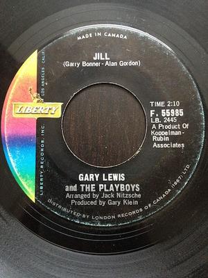 7inch Record GARY LEWIS & THE PLAYBOYS - Jill / New In Town F55985 Liberty Canada Rock Used