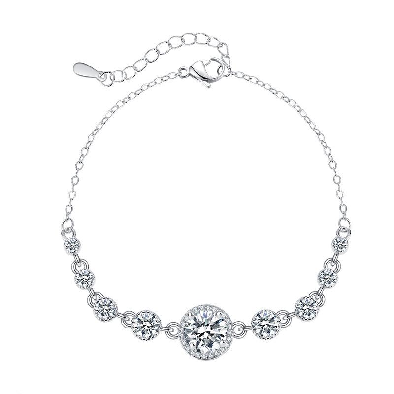 Simple Zircon Four-Piece Jewelry Set Premium Round Necklace Bracelet Earrings Ring Chic Minimalist Temperament