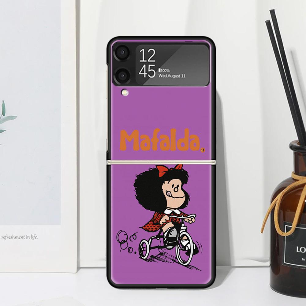Mafalda Cartoon Phone Case For Samsung Galaxy Z Flip 7 Flip7 Zflip 6 Flip6 5 Flip5 4 Flip4 3 Flip3 5G Fundas Black Cover Galaxy
