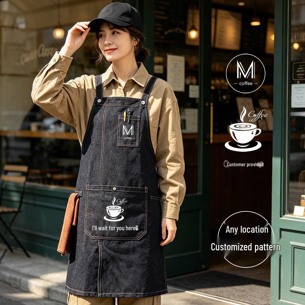 Waterproof Denim Apron: Ideal for Kitchen, Coffee Shop, BBQ, Gardening, and Barber Workwear