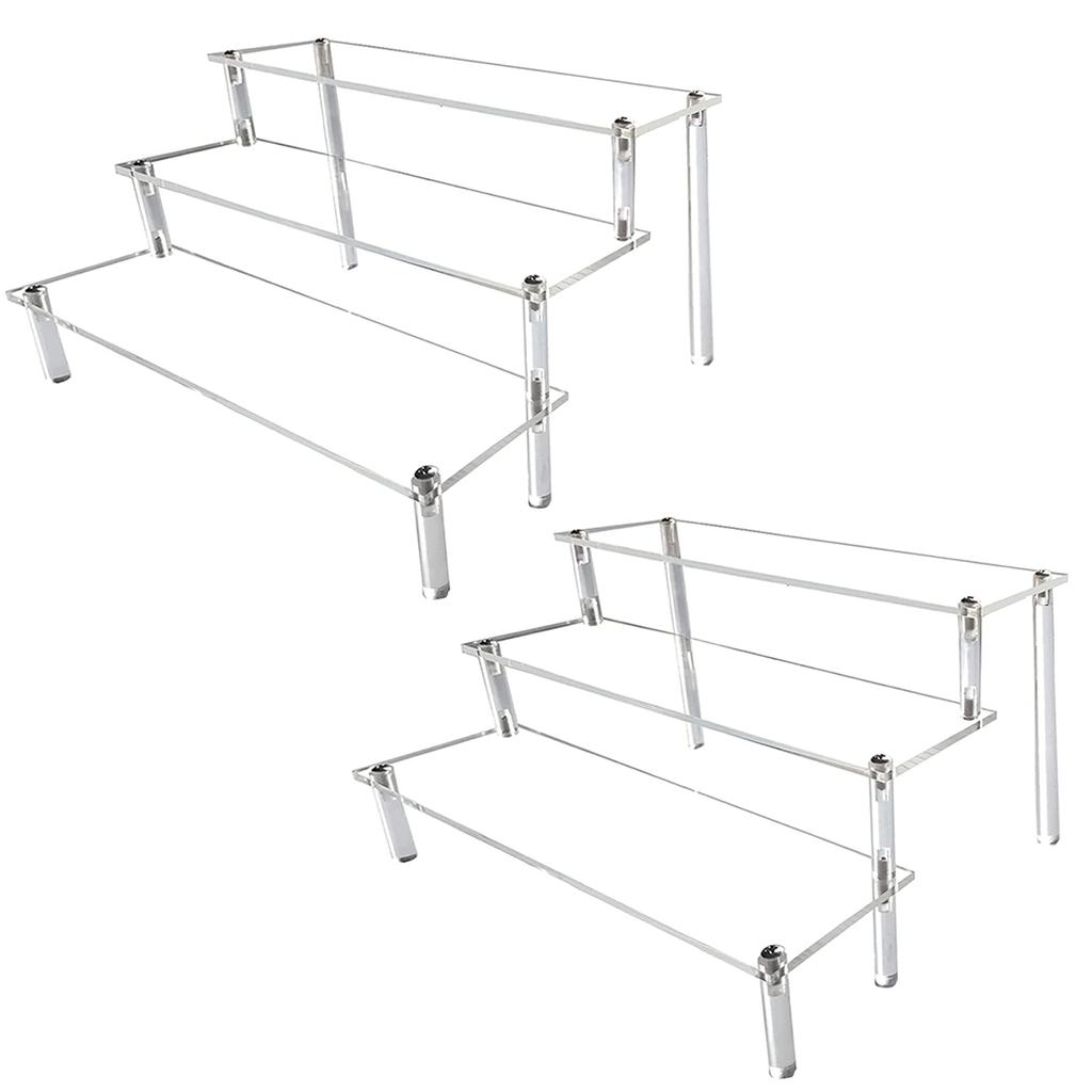 Acrylic Riser Clear Display Stand Cologne Organizer Acrylic Shelves 3 Tier Shelf for Amiibo Funko Figures Toys Cupcake Food Dess