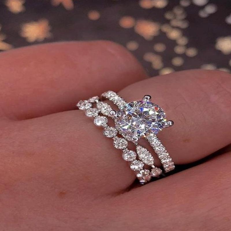E-Commerce Fashion Princess Engagement Ring Electroplating Micro-Inlaid Zircon Ring Women'S Hand Jewelry