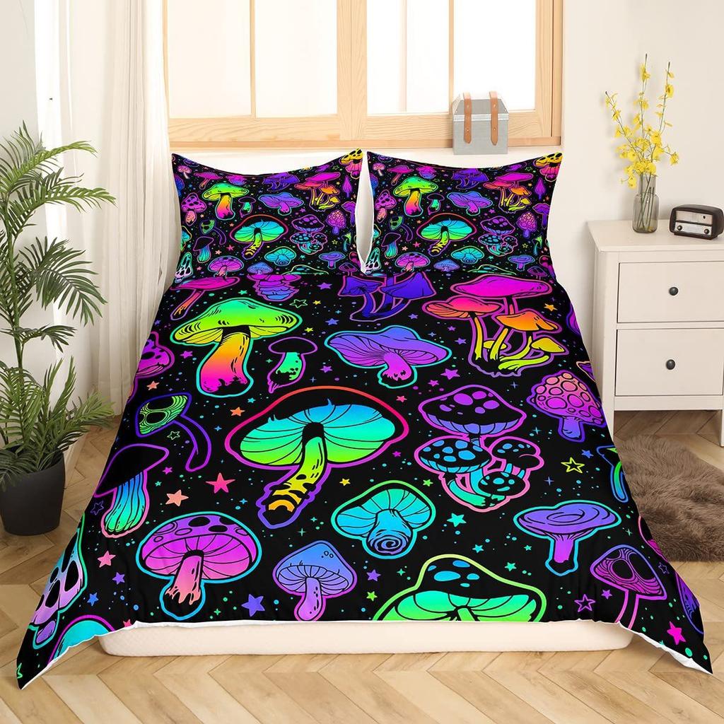 Psychedelic Mushroom Quilt Set Bedding Digital Printing Three-Piece Set For Bedroom Room Kit