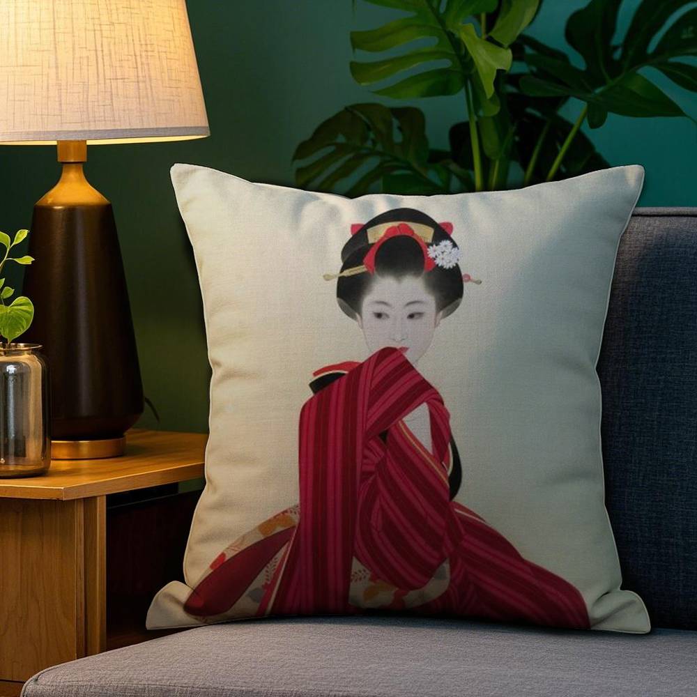 

Классическая японская наволочка для подушки с изображением леди, плюшевая ткань, мягкая, с двусторонним принтом, чехол для диванной подушки, наволочки для декоративных подушек 12x12Inch
