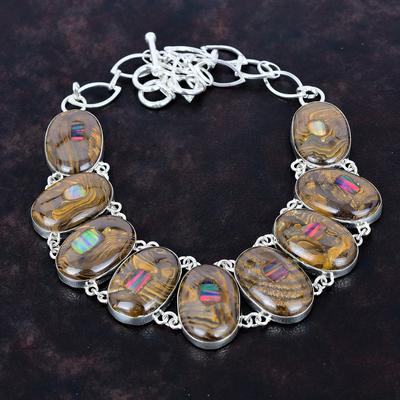Ethopian Opal In Boulder Opal Gemstone Necklace 925 Sterling Silver Adjustable Chain Necklace Birthstone Jewelry Handmade Brand New Necklace