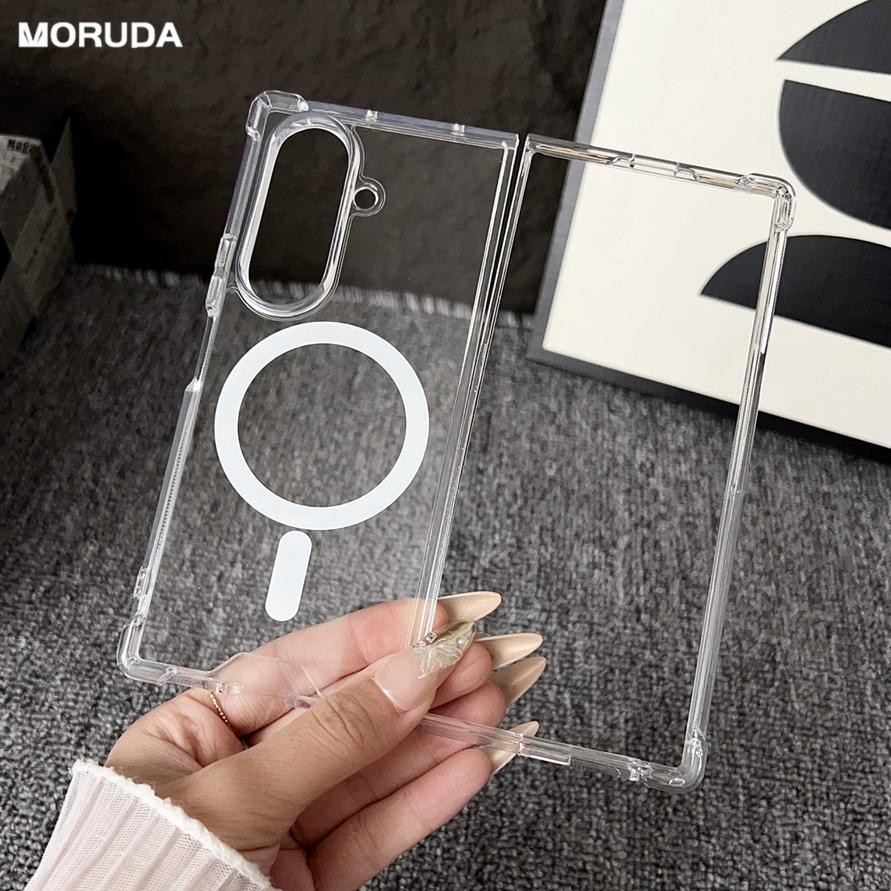 Luxury Transparent for Magsafe Hard Case for Samsung Galaxy Z Fold 7 6 5 4 3 Zfold Magnetic Wireless Charging Airbag Slim Cover