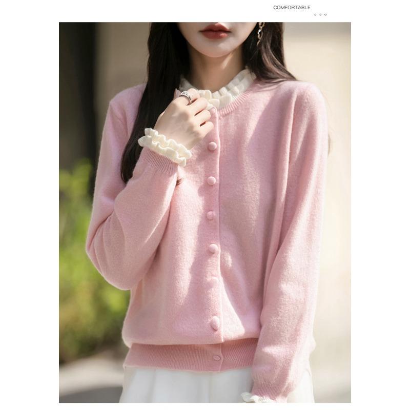 Vintage Ruffled Knit Cardigan Casual Autumn Winter Outerwear