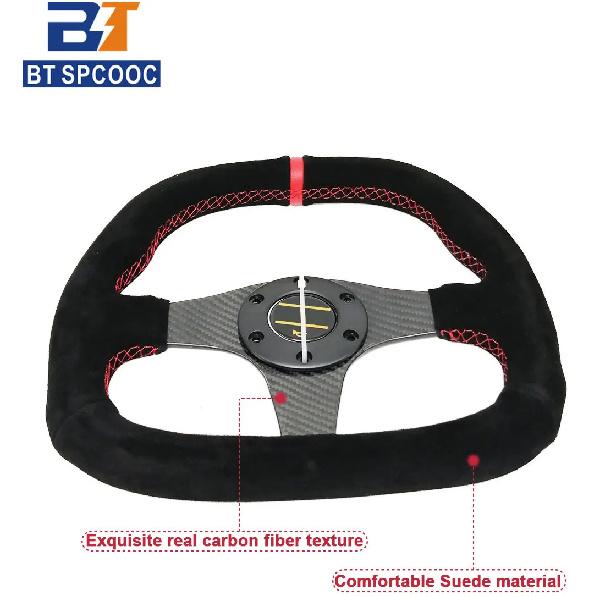 Universal Carbon Fiber Steering Wheel Suede 13inch 310mm Car Sport Steering Wheel D Shape With OM-Horn Button PCD70MM