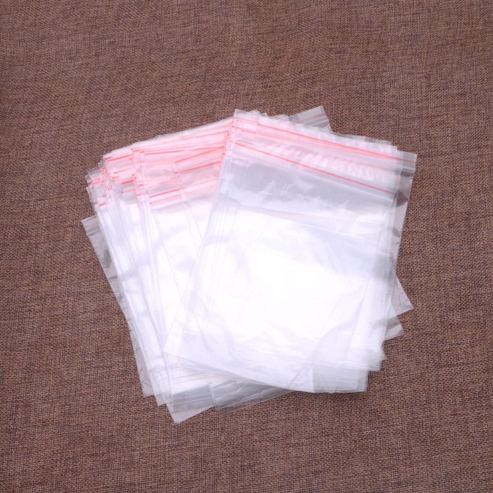Resealable Lock Plastic Bags, Clear Grip, Press Seal, 8 Sizes, 100Pcs