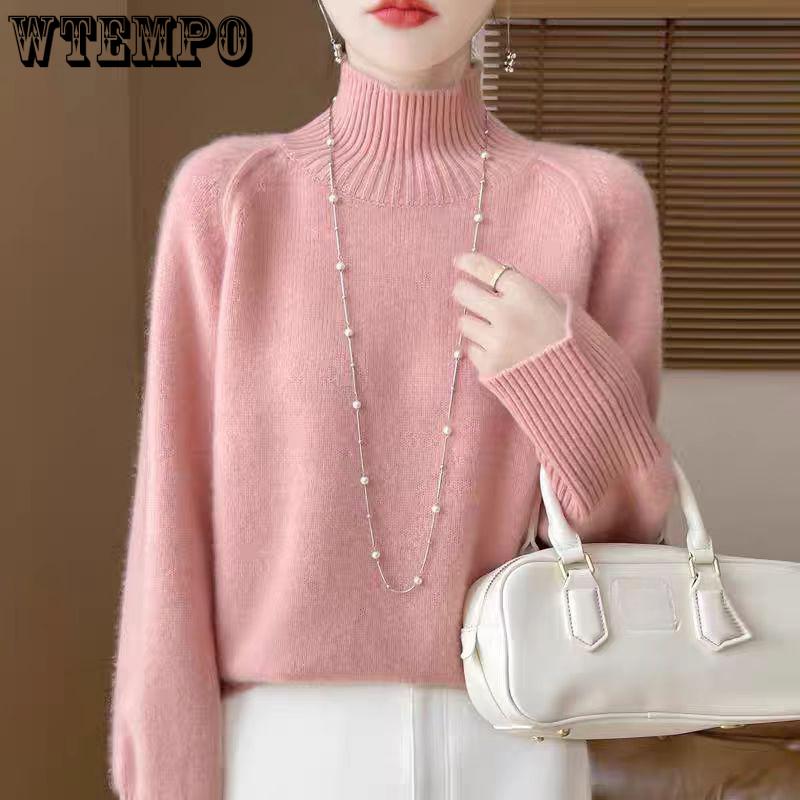 WTEMPO Autumn and Winter Semi High Neck Sweater Loose Knitted Top and Pullover Knit Sweater