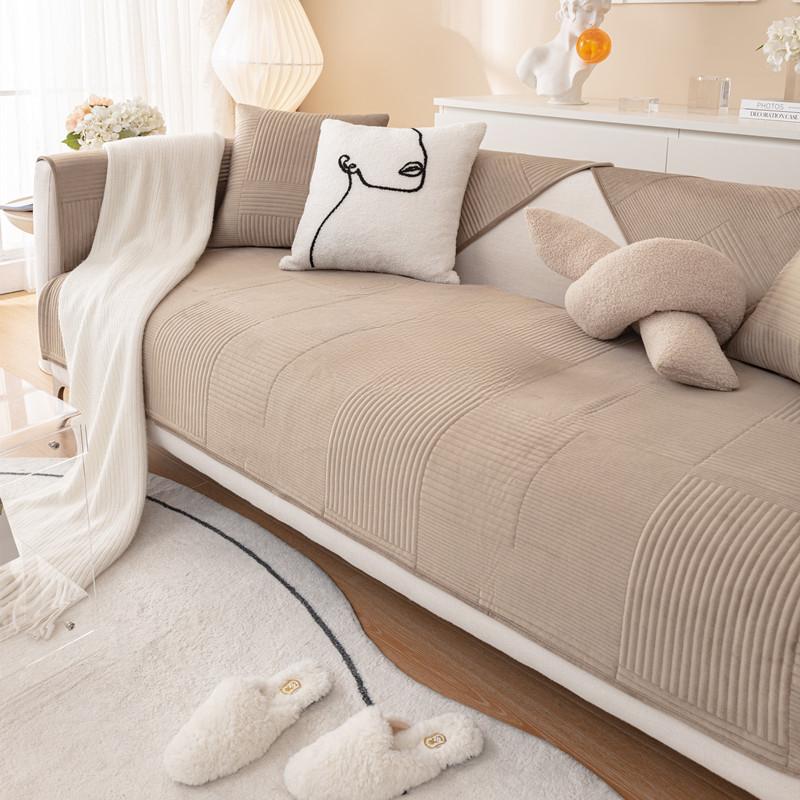 Jesień i Zima Pluszowa Super Miękka Jednolity Kolor Haftowana Poduszka na Sofę Nowoczesna Prosta Tkanina Antypoślizgowa Poduszka na Sofę