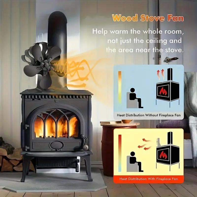 6 Blades Heat Powered Stove FanQuiet Non Electric Fireplace Wood Burner Eco Friendly Design for Efficient Home Heat Distribution