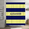Personalized Name Shower Curtain Striped Blue Yellow Custom Kids Bath Decor