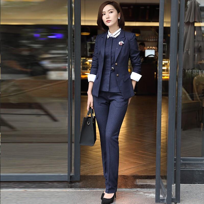 Troyman Women's Dark Stripe Professional Suit Set