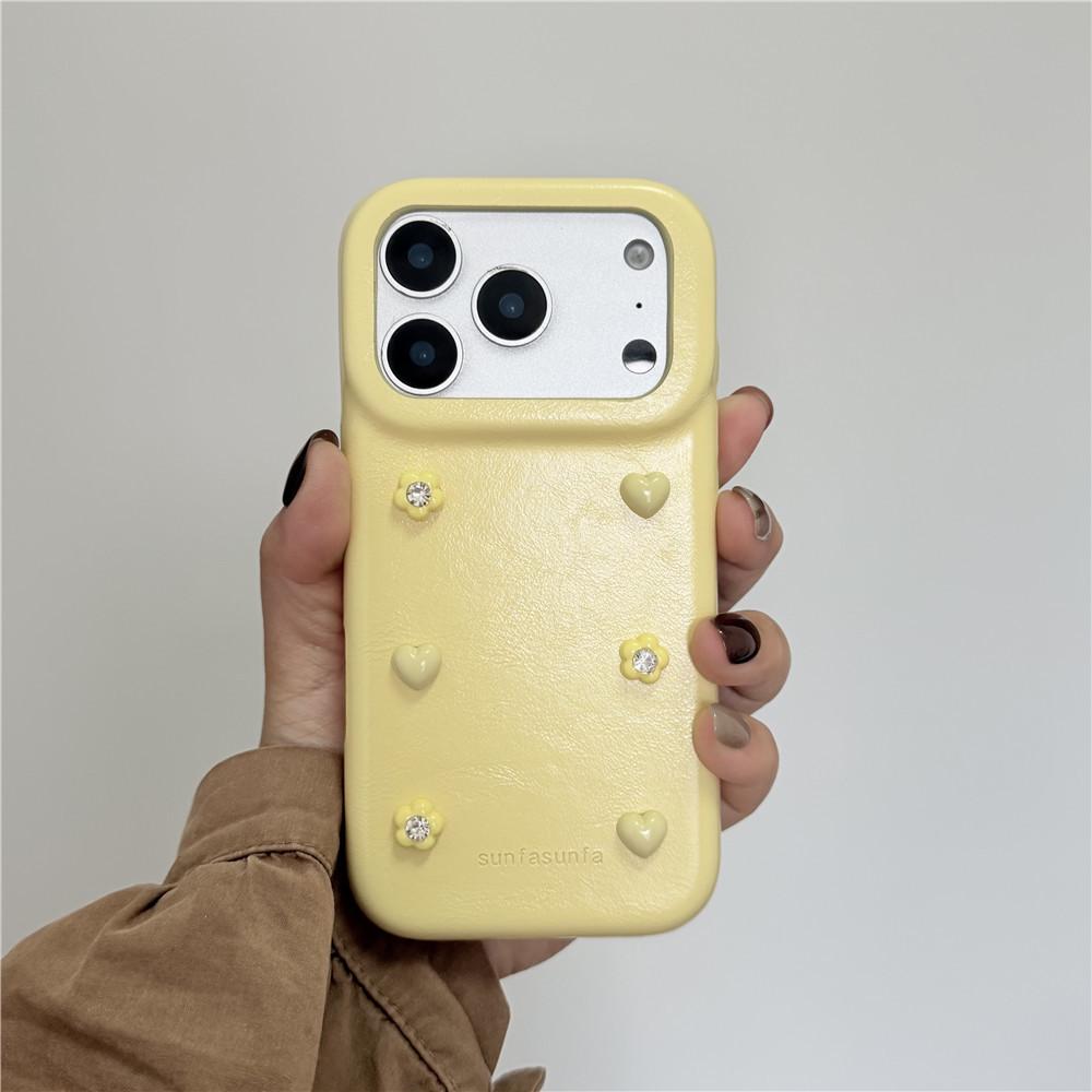Spring Floral Yellow Pearl Phone Case - Compatible with iPhone 14, 15, 16 Pro, 17 Pro, Drop-Proof, for Women