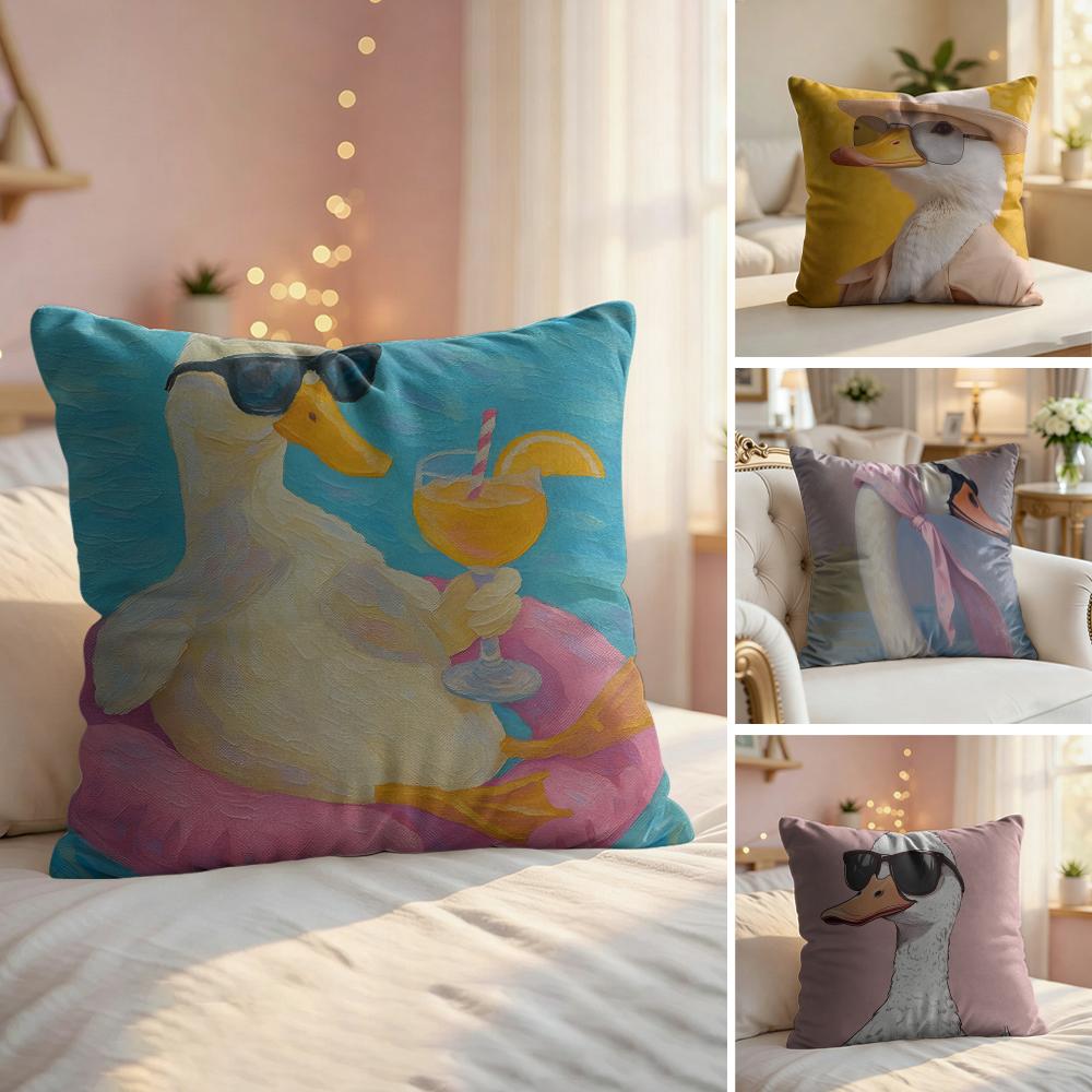 Cute Funny Goose Duck Art Cushion Cover Silky Short Plush Invisible Zipper Dustproof Sofa Pillow Case For Home Decor