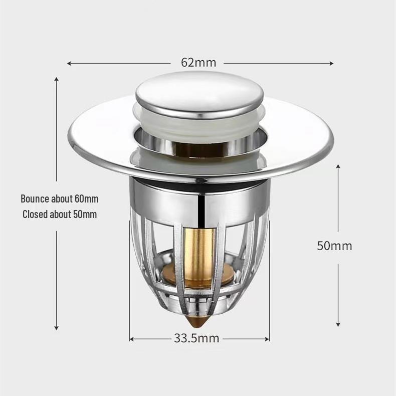 Stainless Steel Press-Type Anti-Odor Leak-Proof Washbasin Drainer with Filter Screen
