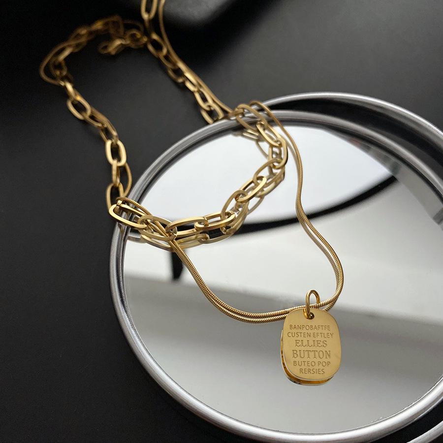 Women's Double Layered Square Pendant Titanium Necklace