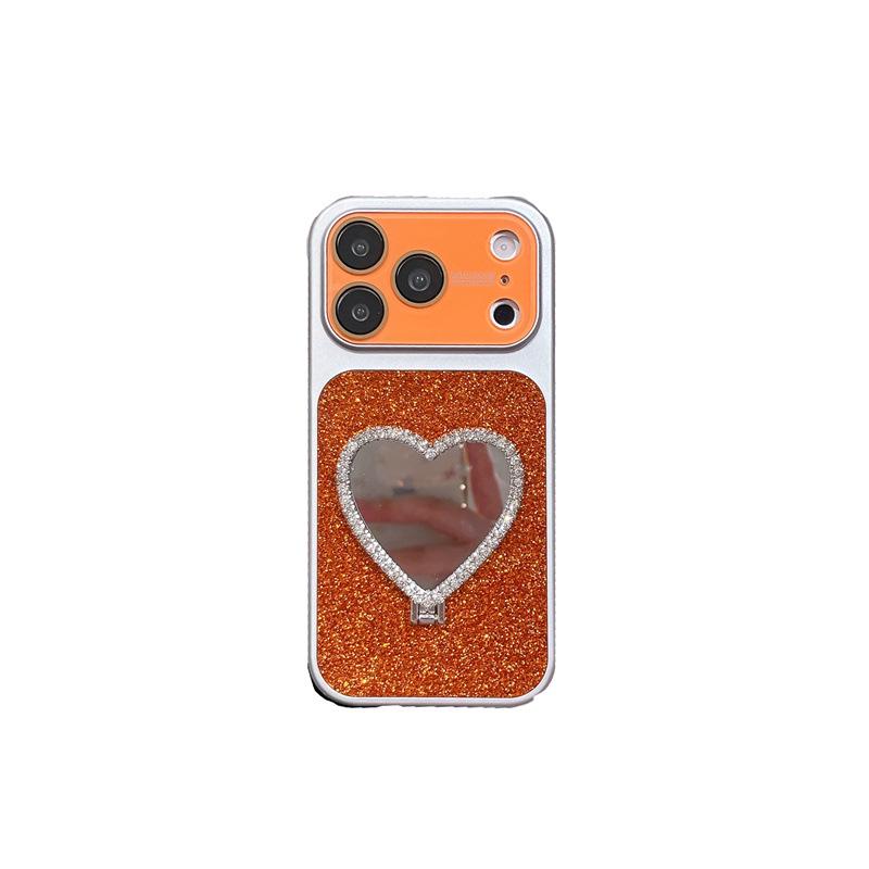 Glitter Heart Mirror Stand Case for iPhone 13/14/15/16/17 Pro Max