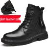 Men's Genuine Leather High-Top Snow Boots - Winter Velvet-Lined Martin Style