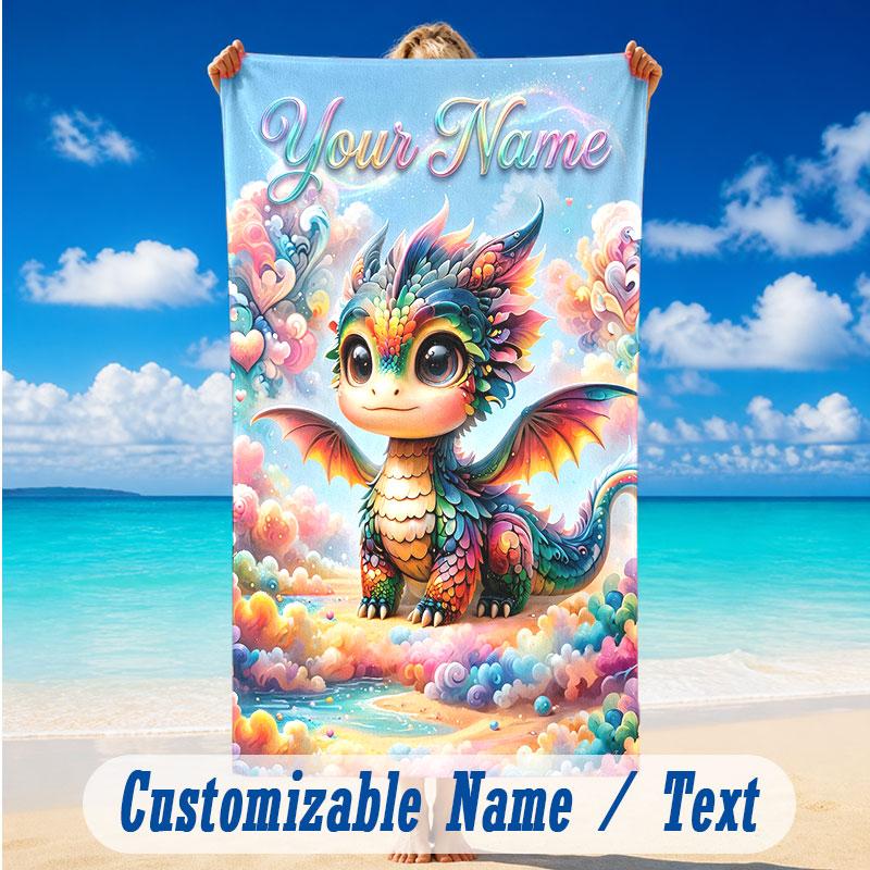 Dragon Phoenix Theme Beach Towel Personalized Custom Name & Text Soft Quick Dry Beach Towel for Swimming Travel