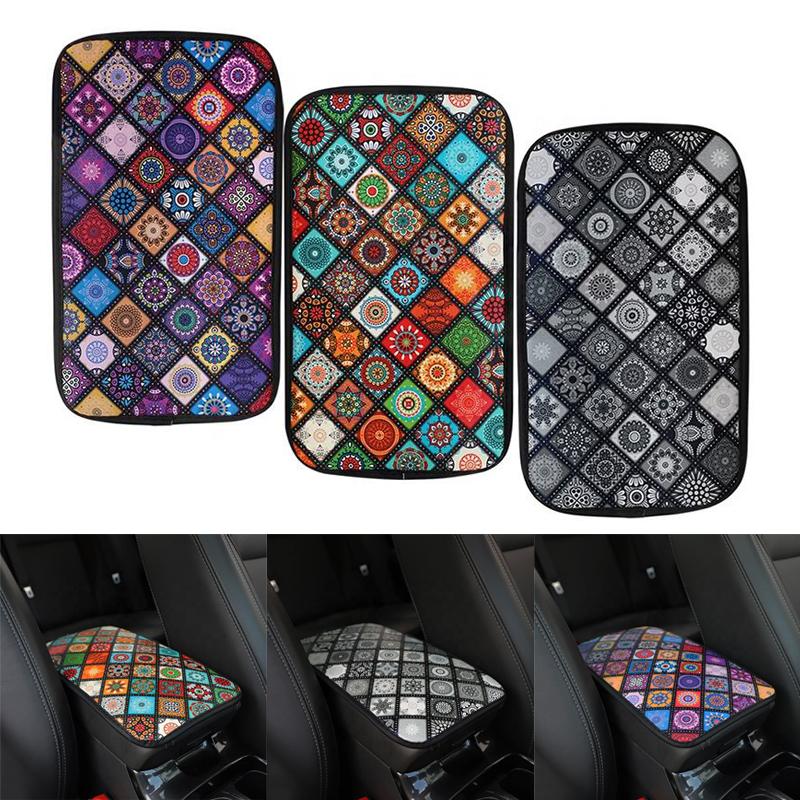 

Ethnic Style Print Car Armrest Cover Mat Universal Leather Waterproof Non-slip Storage Box Pad Auto Styling Interior Accessories