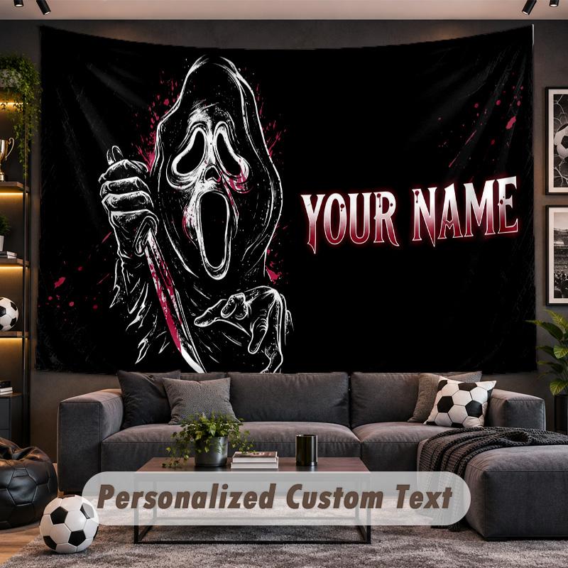 Scream Ghostface Personalized Tapestry Support Custom Name, Wall Art Home Decoration