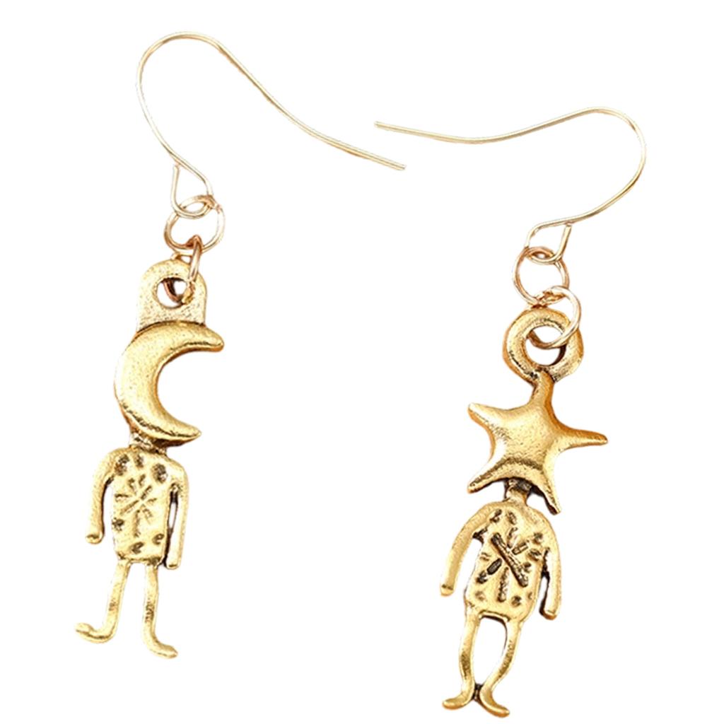 1 Pair Versatile Bohemian Earrings with Moon and Star Carved Pendant Design for Stylish Women Fashion Dangle Ear Studs