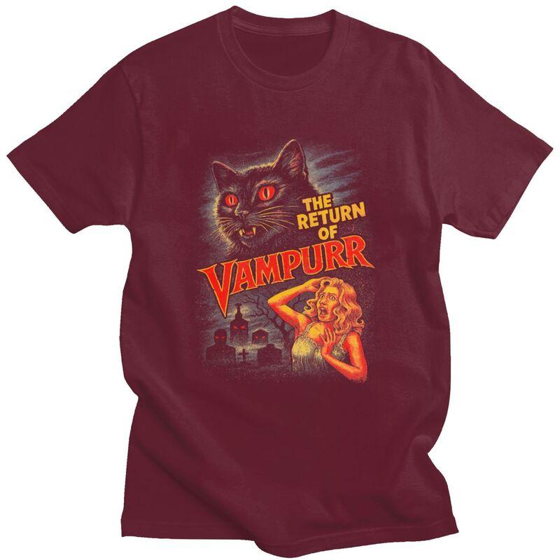 Vintage Retro Vampurr Horror Cat T Shirts Pure Cotton Tees Shirt Summer O Neck Tshirts Casual Short Sleeve Clothing For Men