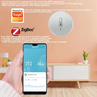 Tuya Zigbee Temperature And Humidity Sensor Voice Control Intelligent Home Hygrometer Real-time Monitoring Voice Without Battery