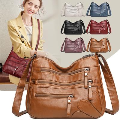 Large Capacity Women's Crossbody Bag Middle-Aged Mother's Bag Soft Leather Double-Layer Shoulder Bag
