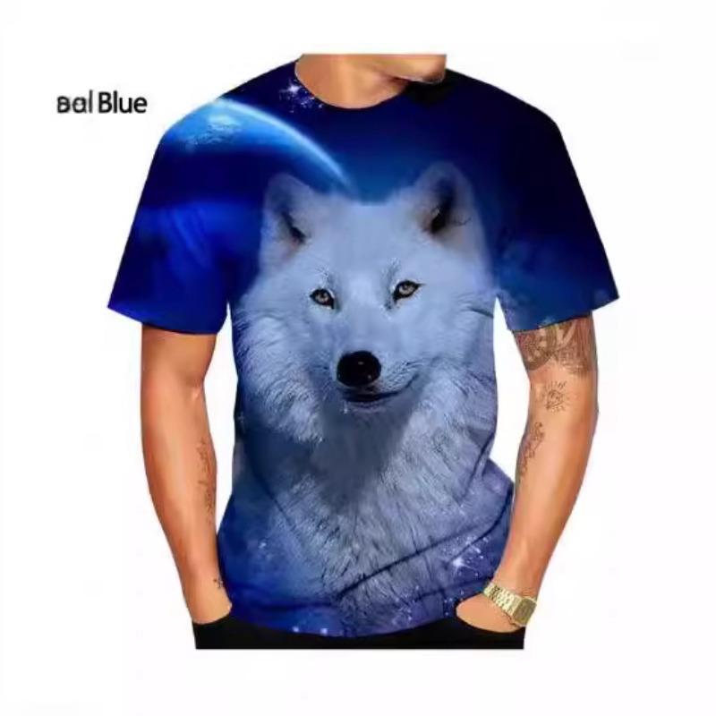 Summer Round Neck 3D Wolf Printed Top Fashionable Casual Short Sleeved Men's T-shirts