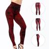 Colanți skinny din imitație de blugi cu mai multe buzunare, cu ridicare a șoldurilor, rupte și găuri, imprimați cu talie medie, elastici, pentru sport