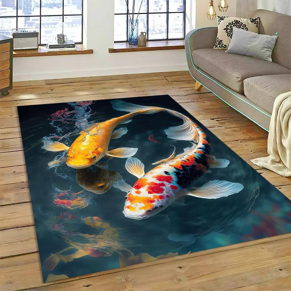 Alfombra de dibujos animados de peces Yin Yang naturalizados con carpa Koi para el hogar, sala de estar, dormitorio, sofá, felpudo decorativo, alfombra para área infantil, alfombra antideslizante