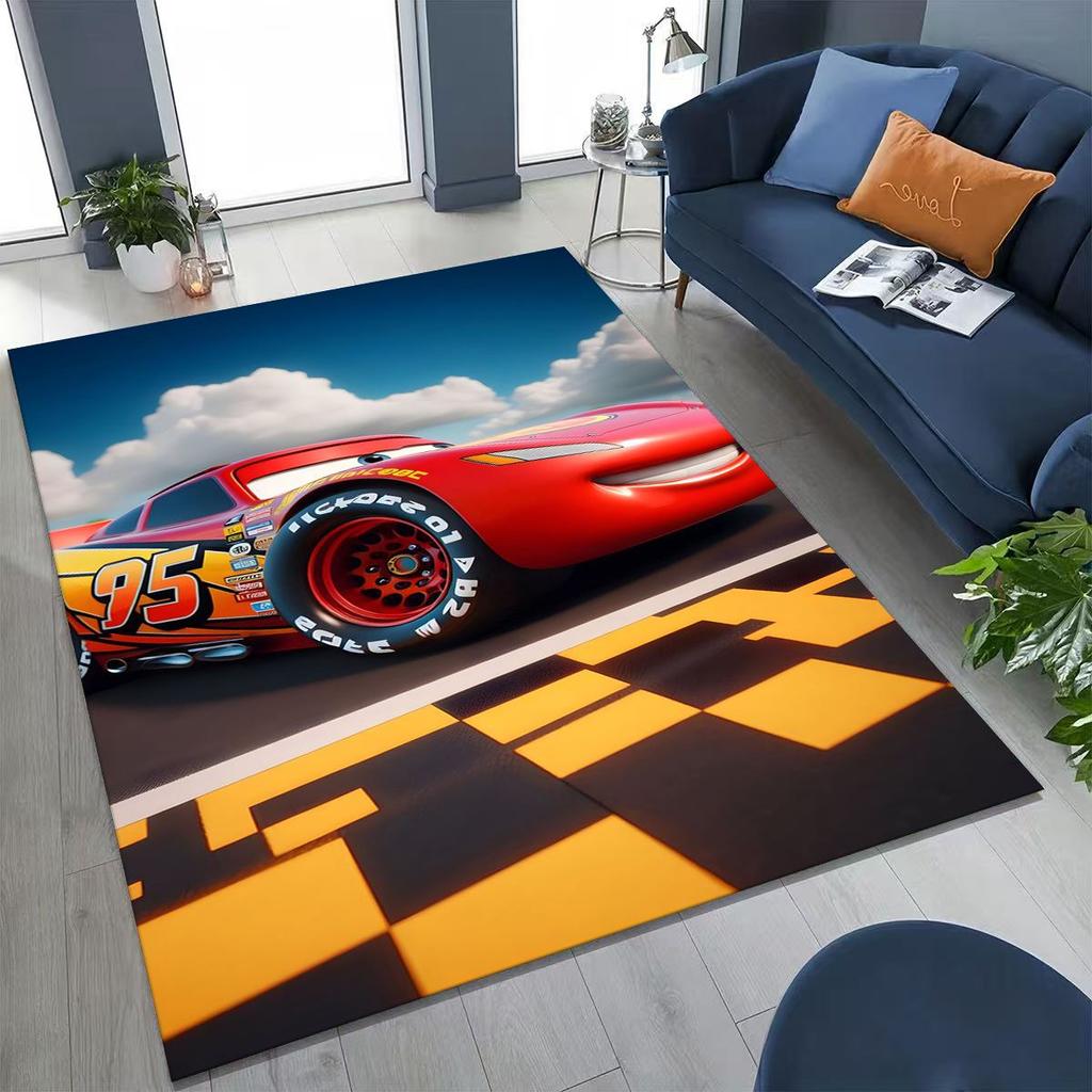 3D Lightning McQueen Cars Cartoon Rug for Bedroom Living Room Sofa Home Doormat Decor, Large Kids Play Non-slip Floor Mat Gift