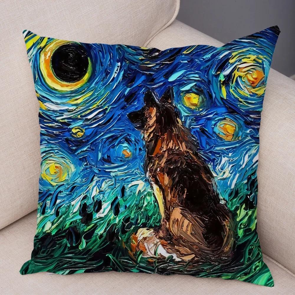 Colorato Cielo Stellato Arte Cartone Animato Cane Cuscino Copertura Decor Pittura A Olio Pet Animal Federa Per Divano Casa Auto