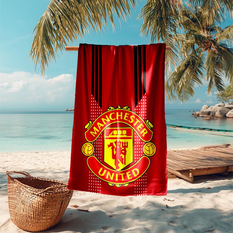 proof beach towel with Manchester United FC logo pattern - soft,absorbent,quick-drying,machine washable - perfect for swimming,camping,bathing