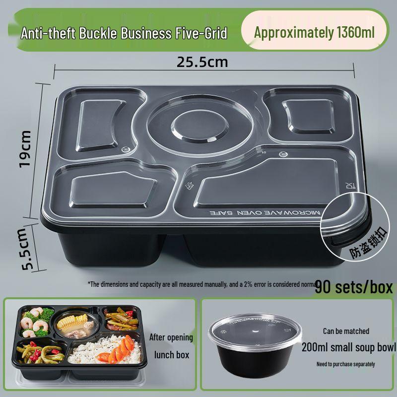 Thickened Disposable Bento Box with Five Compartments