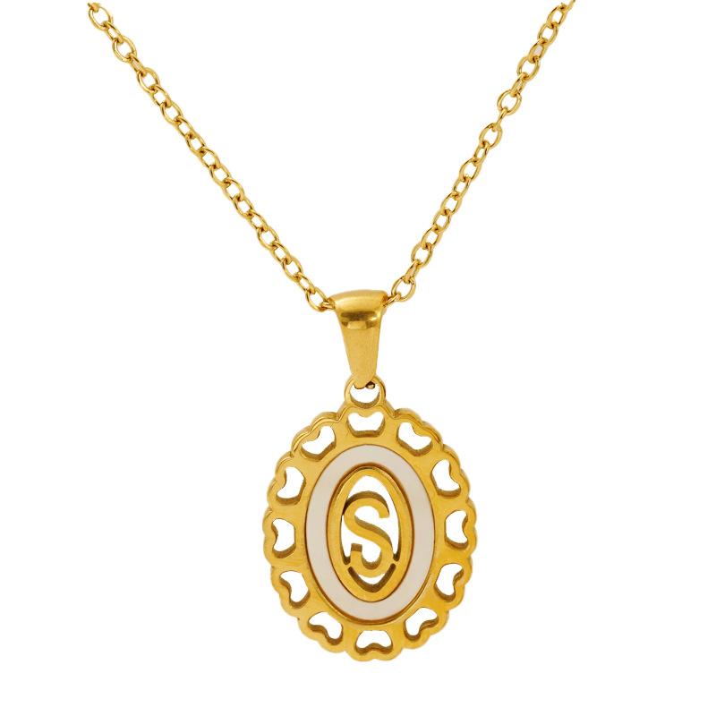 Titanium steel love hollow letter pendant female versatile fashion simple oval letter necklace female