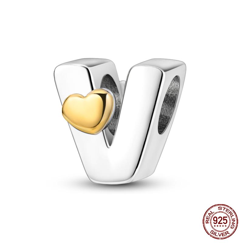 New Copper Classic Golden Heart 26 Alphabet Letters Charms Beads Fit Qikaola Bracelets Lucky Birthday Diy Jewelry