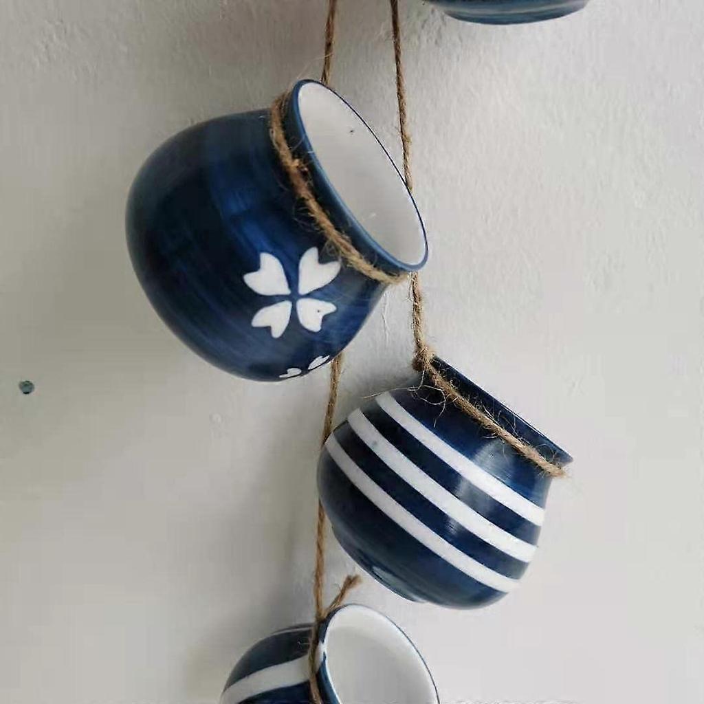 4-Pot Bright Pastel Ceramic Hanging Flower Planter Set (Blue)