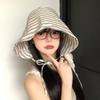  Pastoral Style Floral Bucket Hats French Striped Lace Up Wide-Brimmed Sun Hat
