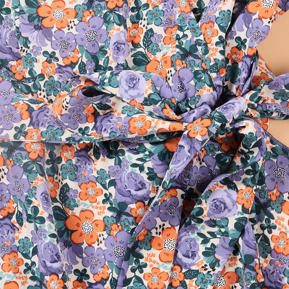 GMXIA Women's Fashion Summer Spring Solid Floral Print Long Sleeve V-Neck High Waist Casual Dresses