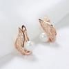 New  Rose Gold Color Dangle Earrings Women Hollow Flower White Round Shell Pearl Earrings Ethnic Bridal Fashion Jewelry