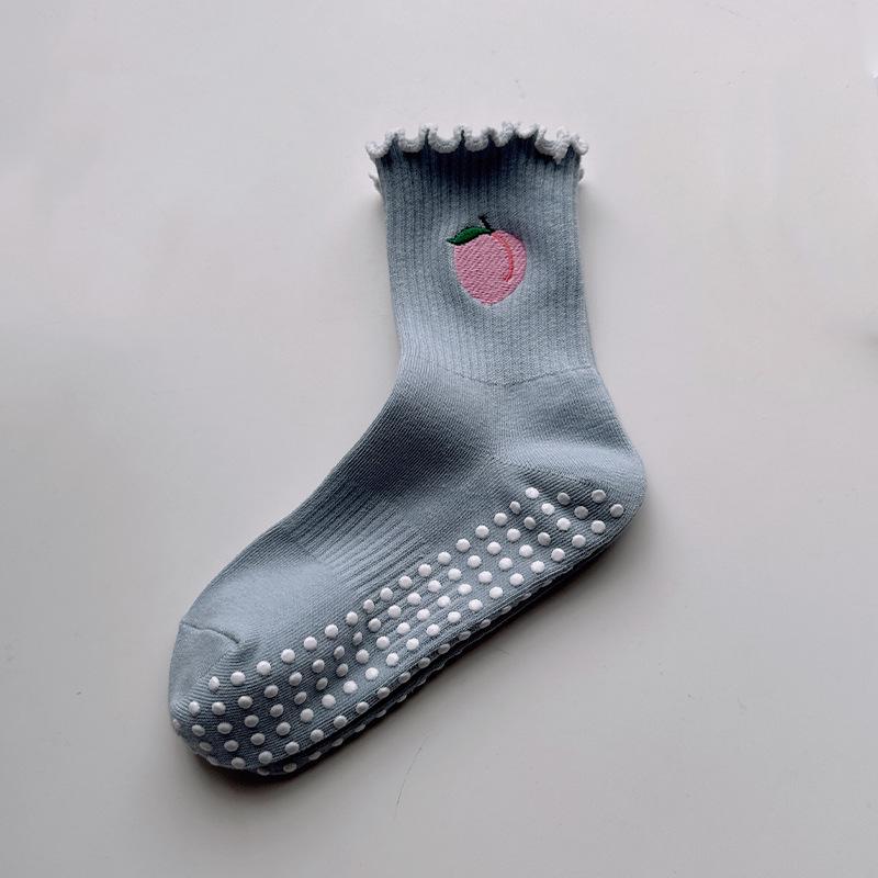 Yoga Socks - Women's Mid-calf Socks with Lace Embroidery and Anti-slip Design for Pilates Fitness and Exercise on The Floor.