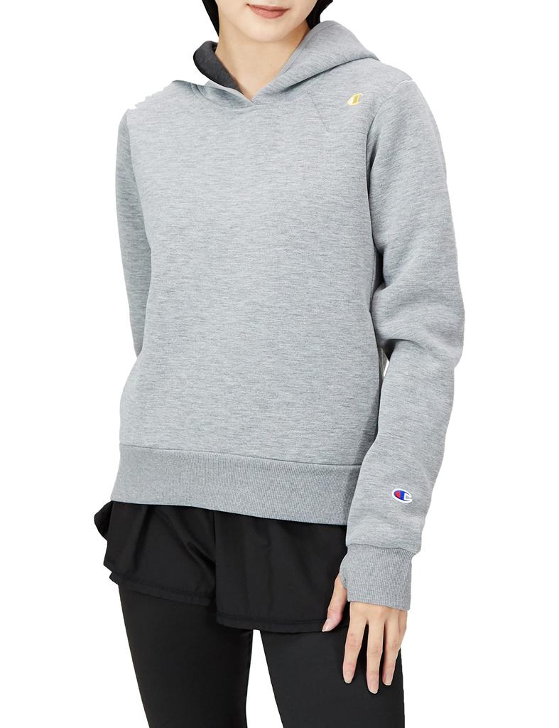 Champion Techweave 3LS Hooded Long Oxford Size M Women's Sweatshirt, CW-WS102, Sleeve, Stretch, Warm, Water-Repellent, One-Point Logo, Gray,